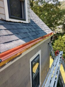 Newly installed copper gutters